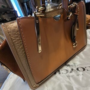 Coach Two-Tone Leather Satchel in Saddle/Beige